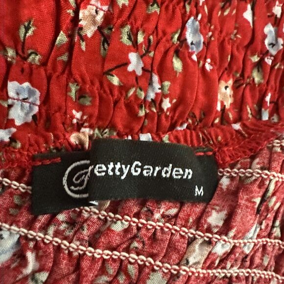 Red Sundress Midi Bodycon One Shoulder Tiered Ruffle Floral Boho Womens Medium - Picture 5 of 9